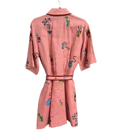 ALEMAIS Nadia Hernandez Timmy Belted Embroidered Linen Shirt Dress Womens 4 - Picture 11 of 12